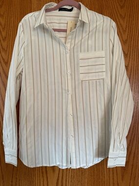 Doe & Rae Cream Button Shirt with Tan Stripes